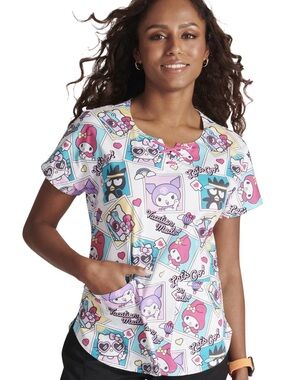 Cherokee Tooniforms Sanrio Hello Kitty "Vacation Mode" Round Neck Scrub Top